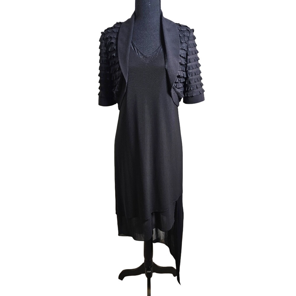 Joseph Ribkoff Black Asymetrical Little Black Dress Shrug Cardigan Size 6 - 8